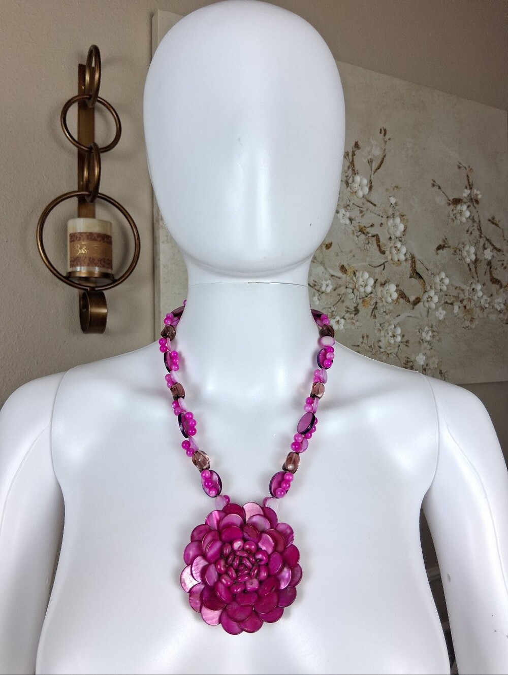 Women's Pink Floral Statement Necklace - Women Jewelry Beaded Necklaces - Picture 9 of 16